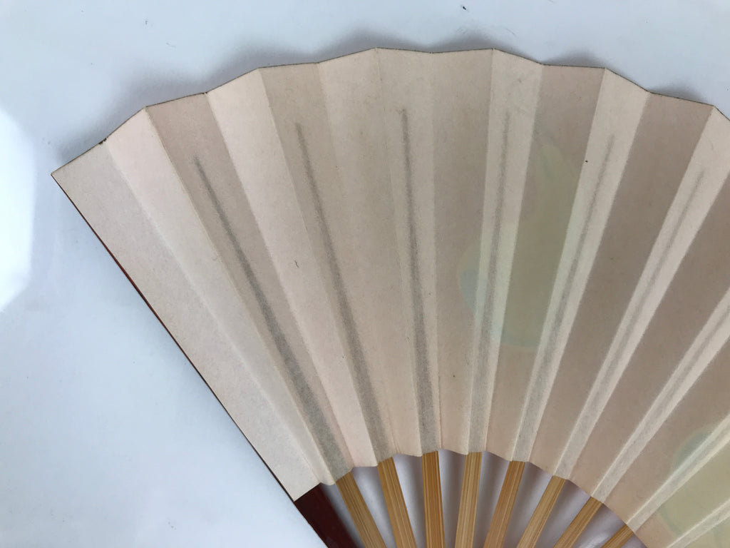 Japanese Miniature Paper Folding Fan Sensu Bamboo Frame Pink White Rabbits 4D964