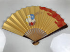 Japanese Miniature Paper Folding Fan Sensu Bamboo Frame Sheep Hitsuji Gold 4D966