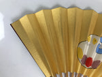 Japanese Miniature Paper Folding Fan Sensu Bamboo Frame Sheep Hitsuji Gold 4D966