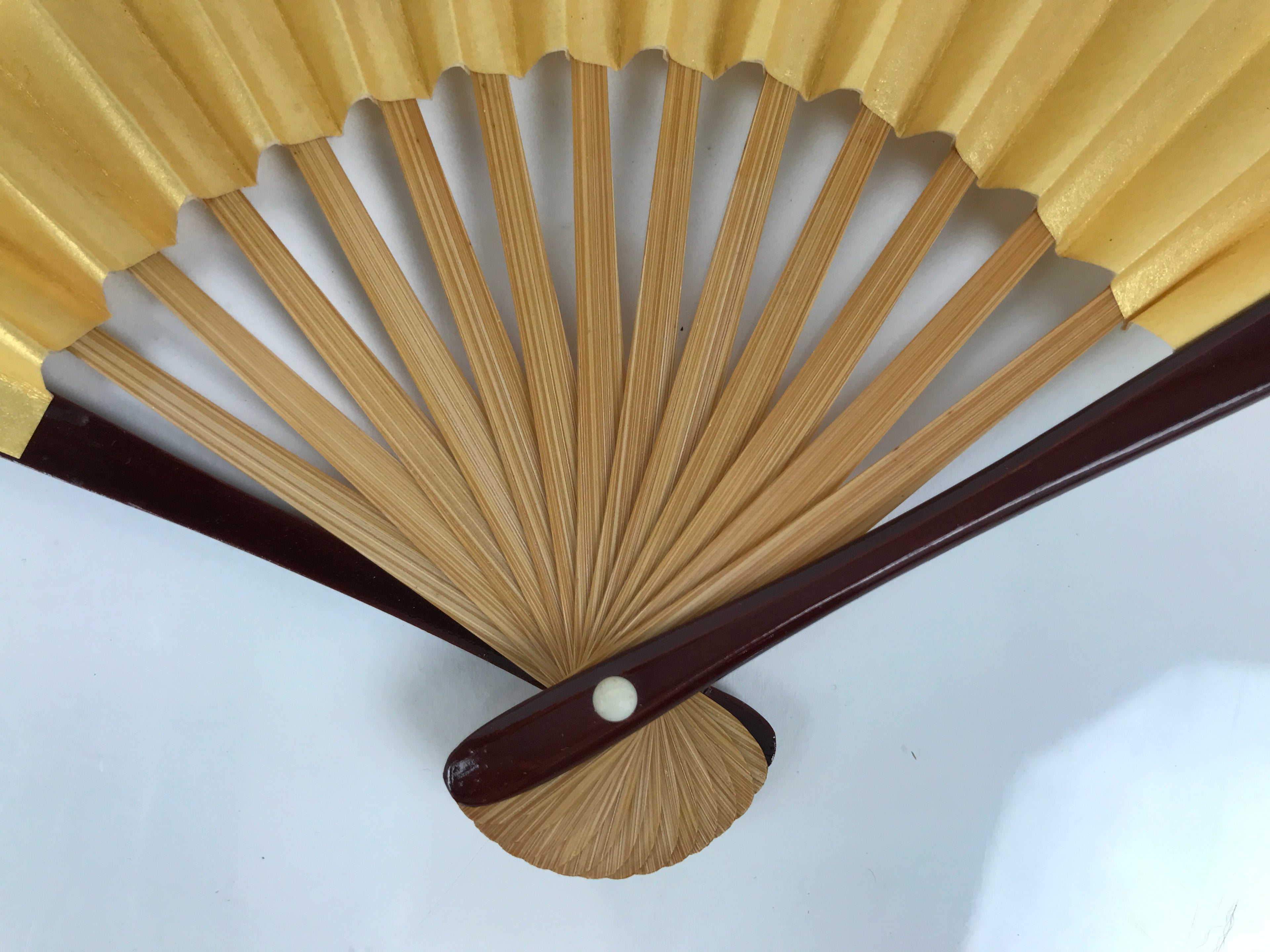Japanese Miniature Paper Folding Fan Sensu Bamboo Frame Sheep Hitsuji Gold 4D966