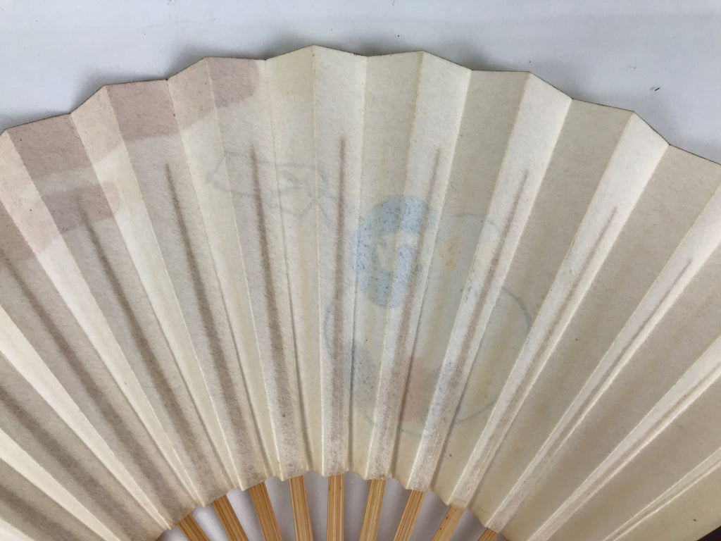 Japanese Miniature Paper Folding Fan Sensu Bamboo Frame Sheep Hitsuji Gold 4D966