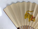 Japanese Miniature Paper Folding Fan Sensu Bamboo Frame Yellow Tiger Toy 4D965