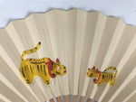 Japanese Miniature Paper Folding Fan Sensu Bamboo Frame Yellow Tiger Toy 4D965