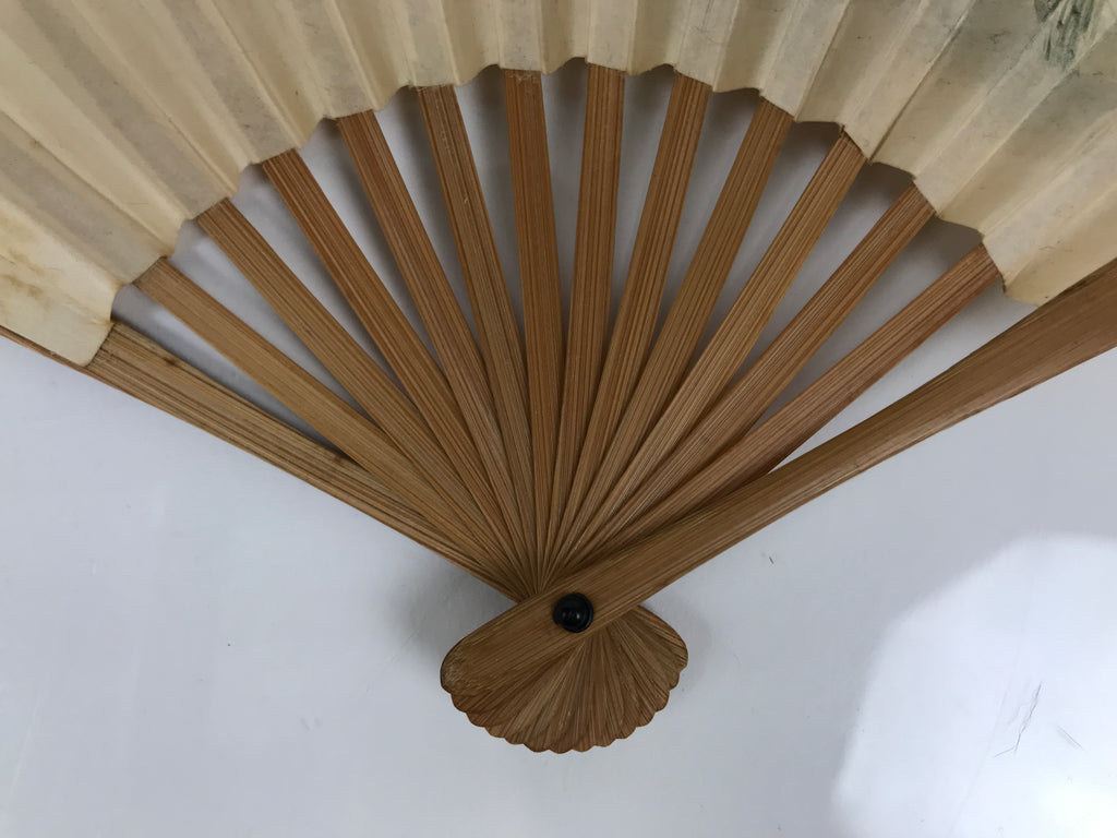 Japanese Miniature Paper Folding Fan Sensu Vtg Bamboo Frame River Boat 4D962