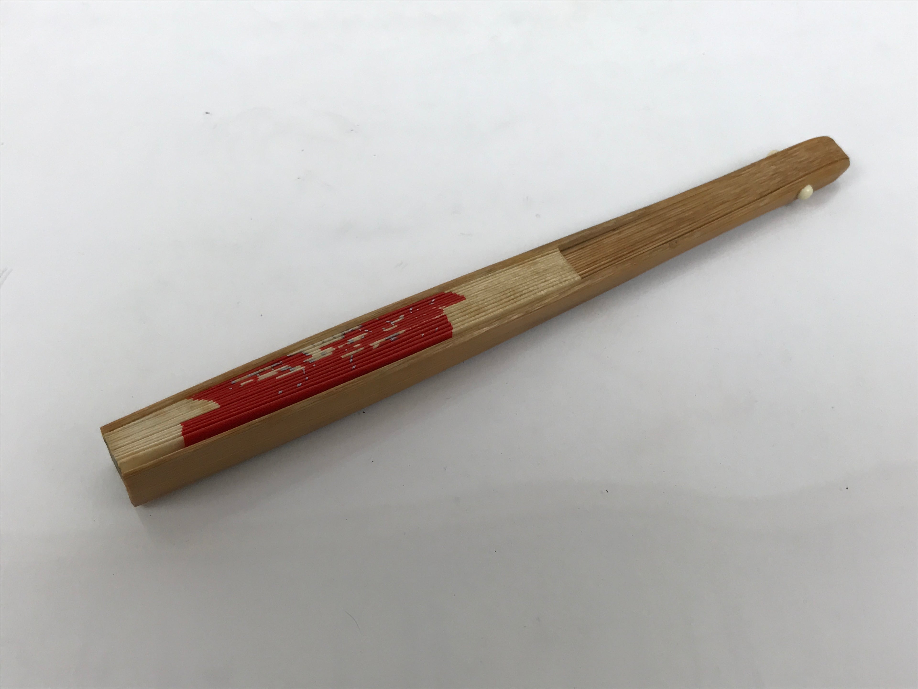Japanese Miniature Paper Folding Fan Vtg Sensu Bamboo Frame Plum Pine Red 4D970