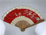Japanese Miniature Paper Folding Fan Vtg Sensu Bamboo Frame Plum Pine Red 4D970
