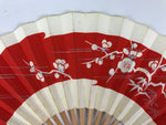 Japanese Miniature Paper Folding Fan Vtg Sensu Bamboo Frame Plum Pine Red 4D970