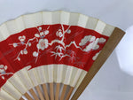 Japanese Miniature Paper Folding Fan Vtg Sensu Bamboo Frame Plum Pine Red 4D970