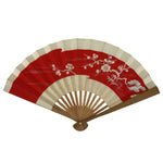 Japanese Miniature Paper Folding Fan Vtg Sensu Bamboo Frame Plum Pine Red 4D970