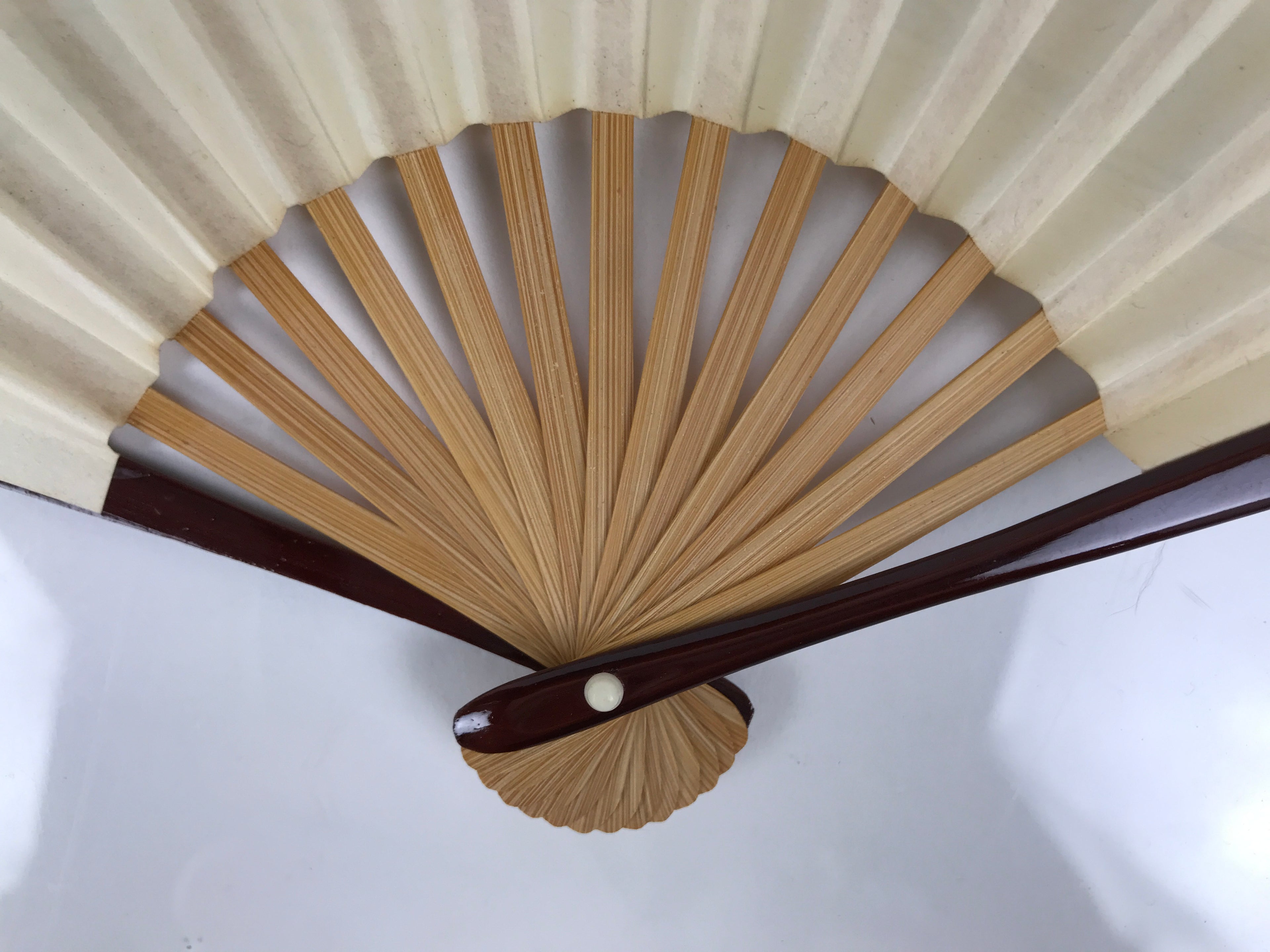 Japanese Miniature Paper Folding Fan Vtg Sensu Bamboo Frame Rooster Silver 4D969