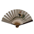 Japanese Miniature Paper Folding Fan Vtg Sensu Bamboo Frame Rooster Silver 4D969