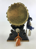 Japanese Miniature Taiko Drum Display Vtg Boy's Day Stand Black Brown Gold ID510