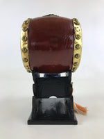 Japanese Miniature Taiko Drum Display Vtg Boy's Day Stand Black Brown Gold ID510