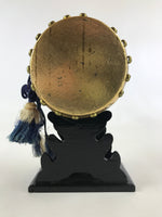 Japanese Miniature Taiko Drum Display Vtg Boy's Day Stand Black Brown Gold ID510