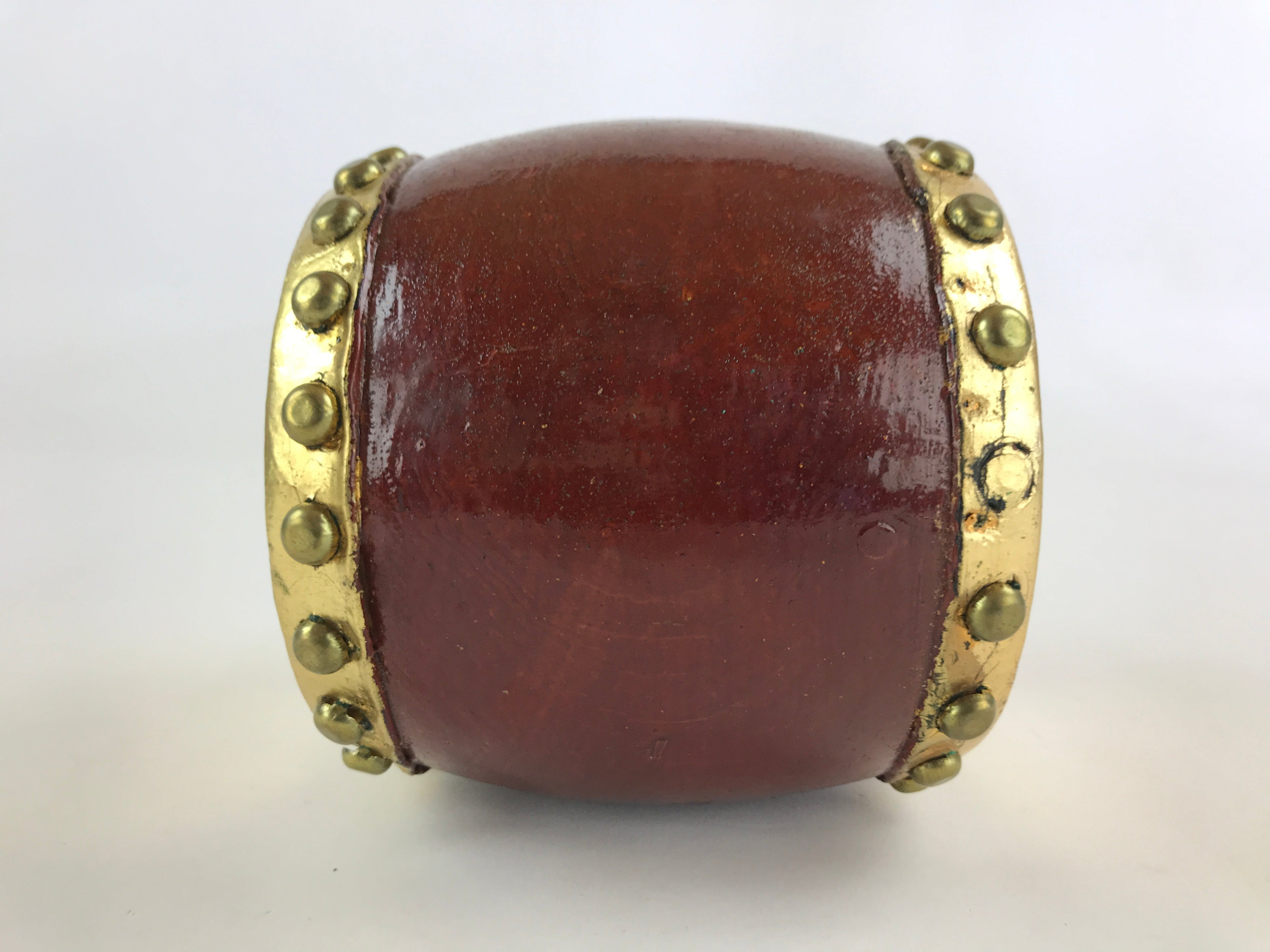 Japanese Miniature Taiko Drum Display Vtg Boy's Day Stand Black Brown Gold ID510
