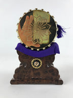 Japanese Miniature Taiko Drum Display Vtg Boys Day Stand Brown Gold Purple ID517