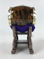 Japanese Miniature Taiko Drum Display Vtg Boys Day Stand Brown Gold Purple ID517