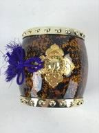 Japanese Miniature Taiko Drum Display Vtg Boys Day Stand Brown Gold Purple ID517