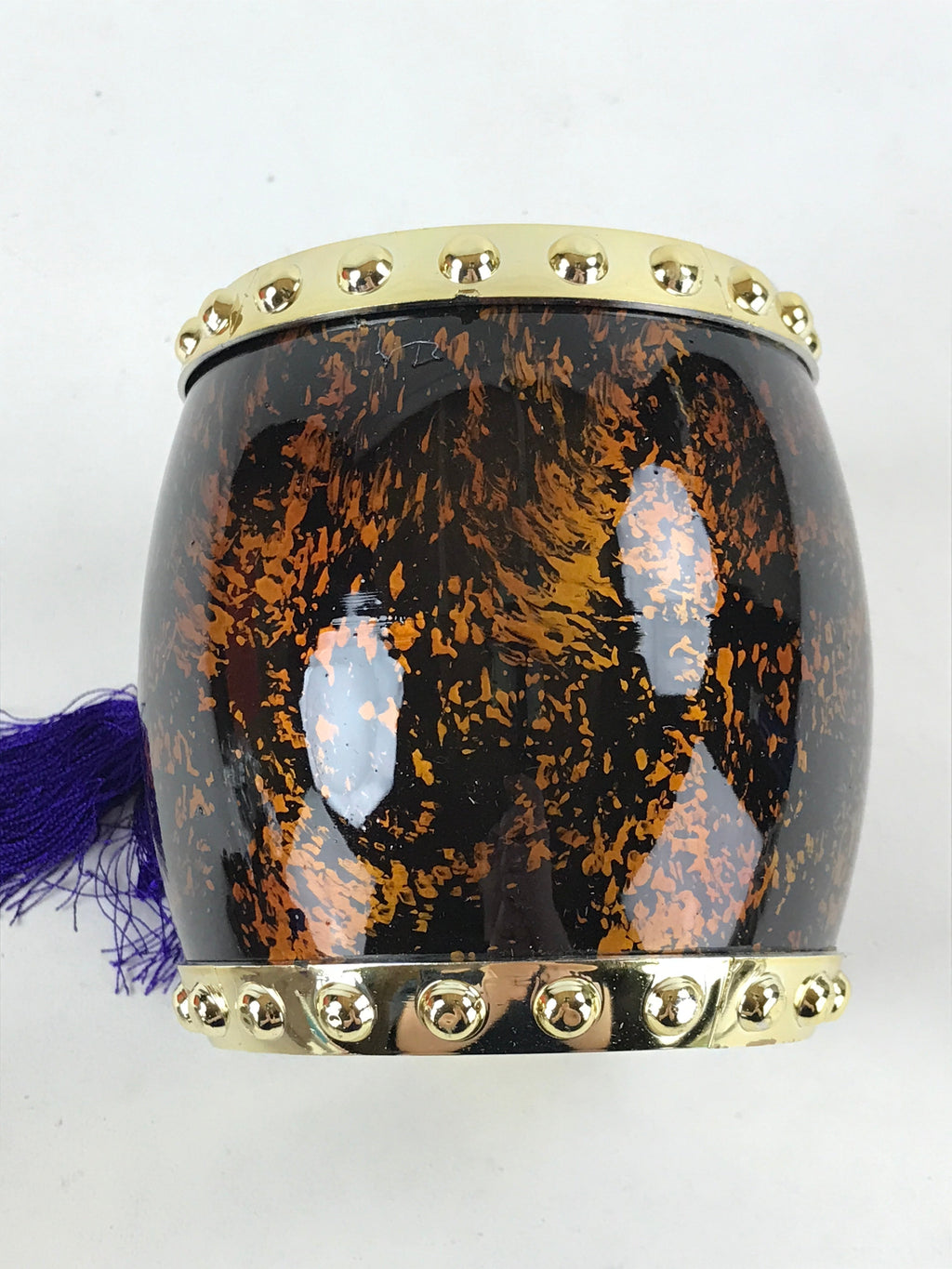 Japanese Miniature Taiko Drum Display Vtg Boys Day Stand Brown Gold Purple ID517