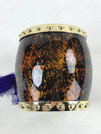 Japanese Miniature Taiko Drum Display Vtg Boys Day Stand Brown Gold Purple ID517
