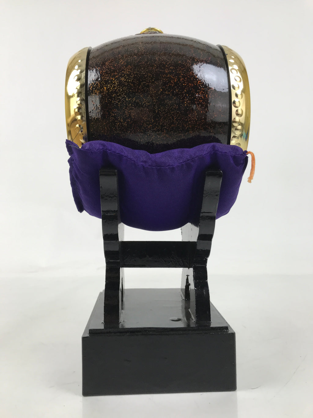 Japanese Miniature Taiko Drum Display Vtg Boys Day Stand Brown Gold Purple ID621
