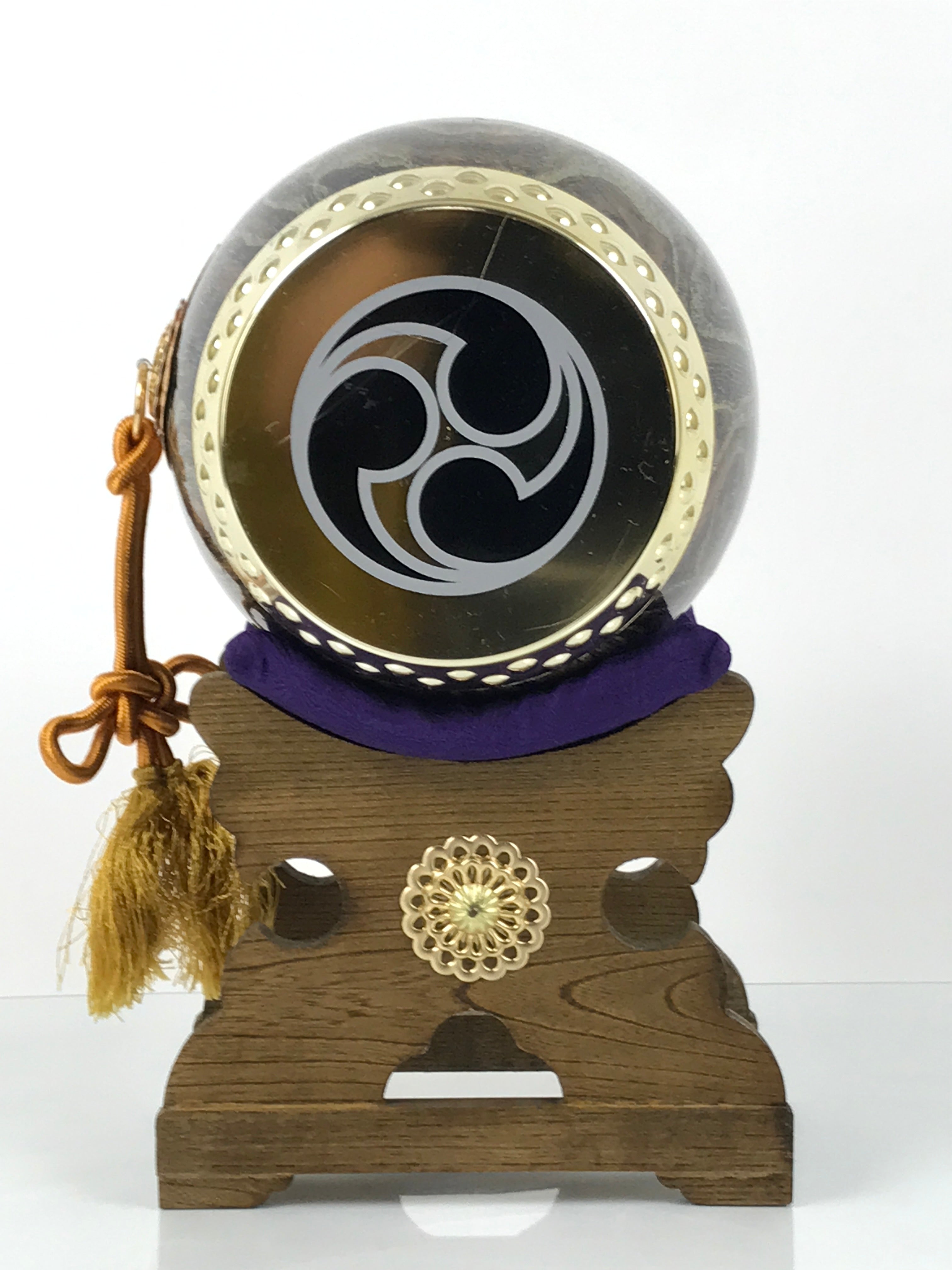 Japanese Miniature Taiko Drum Display Vtg Boys Day Stand Brown Gold Purple ID645