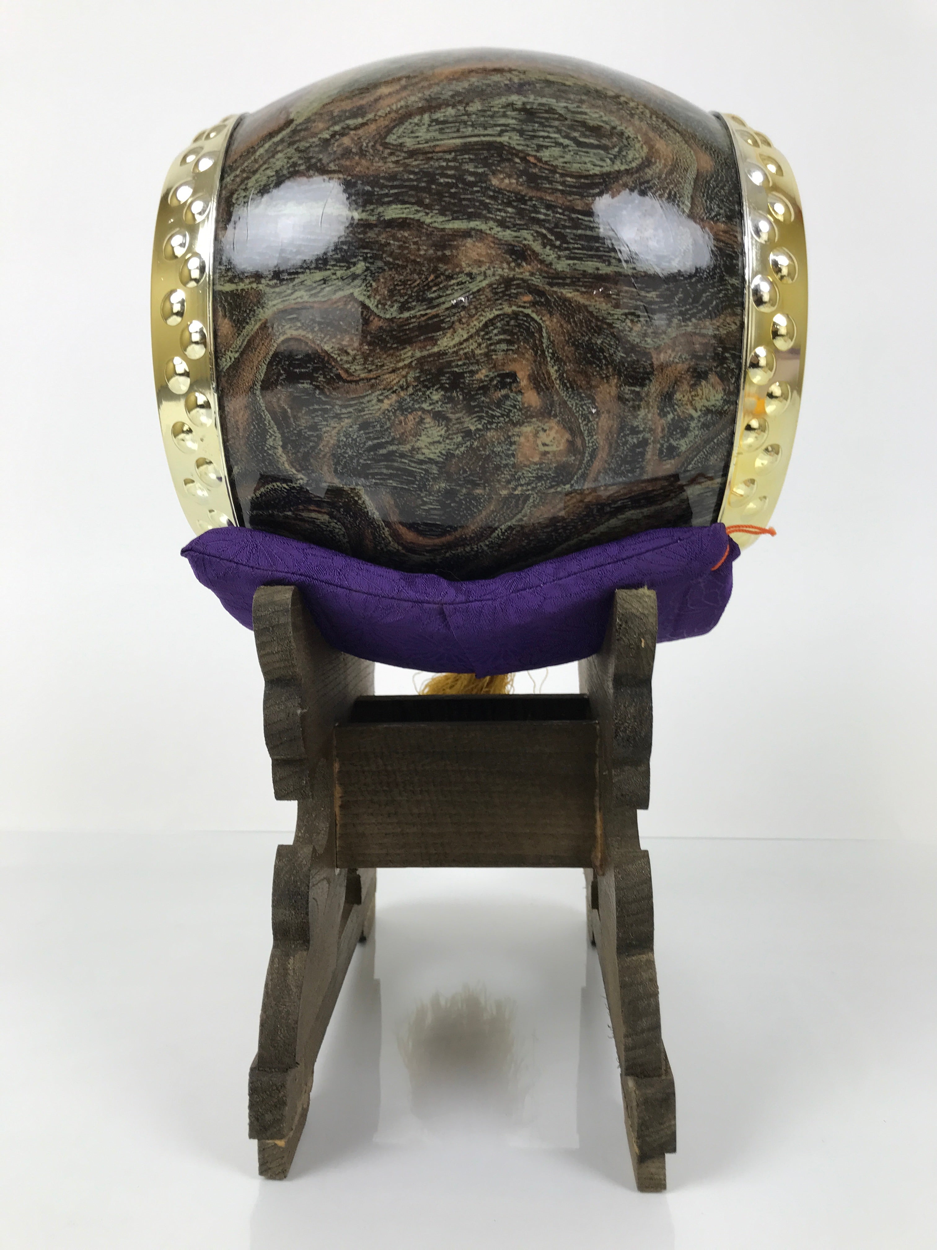 Japanese Miniature Taiko Drum Display Vtg Boys Day Stand Brown Gold Purple ID645