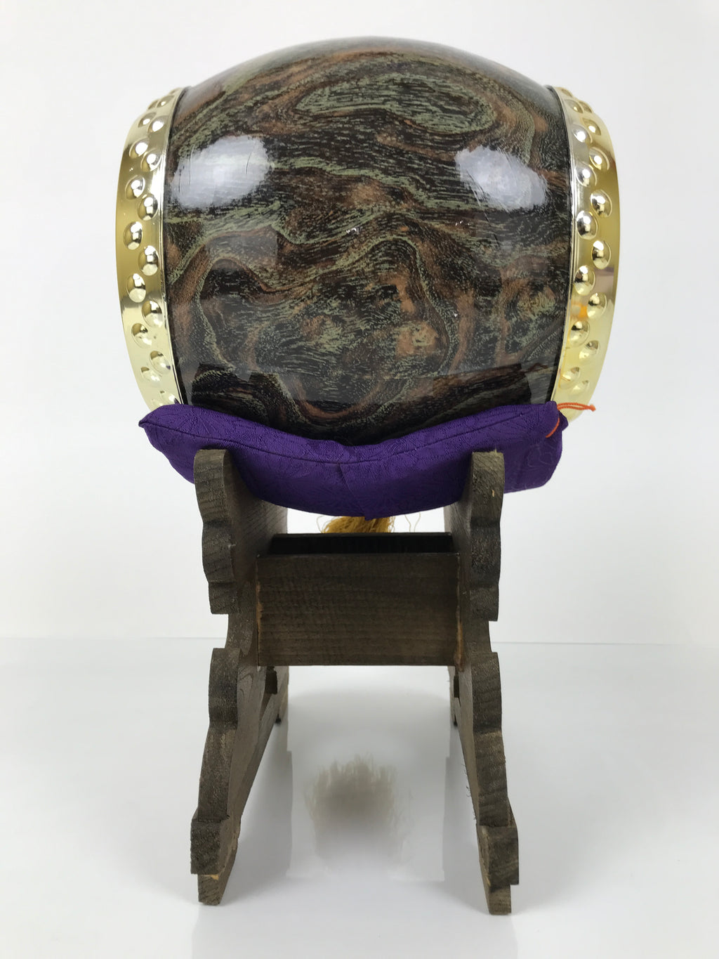 Japanese Miniature Taiko Drum Display Vtg Boys Day Stand Brown Gold Purple ID645