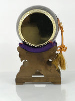 Japanese Miniature Taiko Drum Display Vtg Boys Day Stand Brown Gold Purple ID645