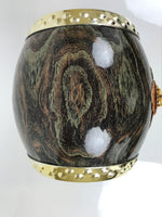 Japanese Miniature Taiko Drum Display Vtg Boys Day Stand Brown Gold Purple ID645