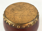 Japanese Miniature Wood Taiko Drum Display Vtg Boys' Day Family Crest Gold ID519