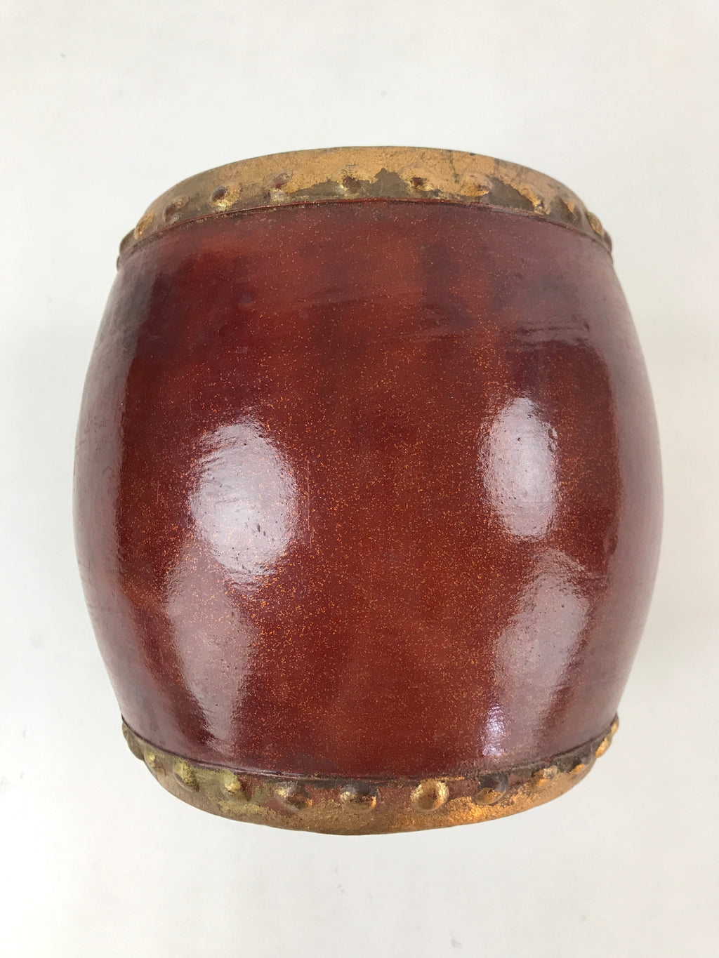 Japanese Miniature Wood Taiko Drum Display Vtg Boys' Day Family Crest Gold ID519