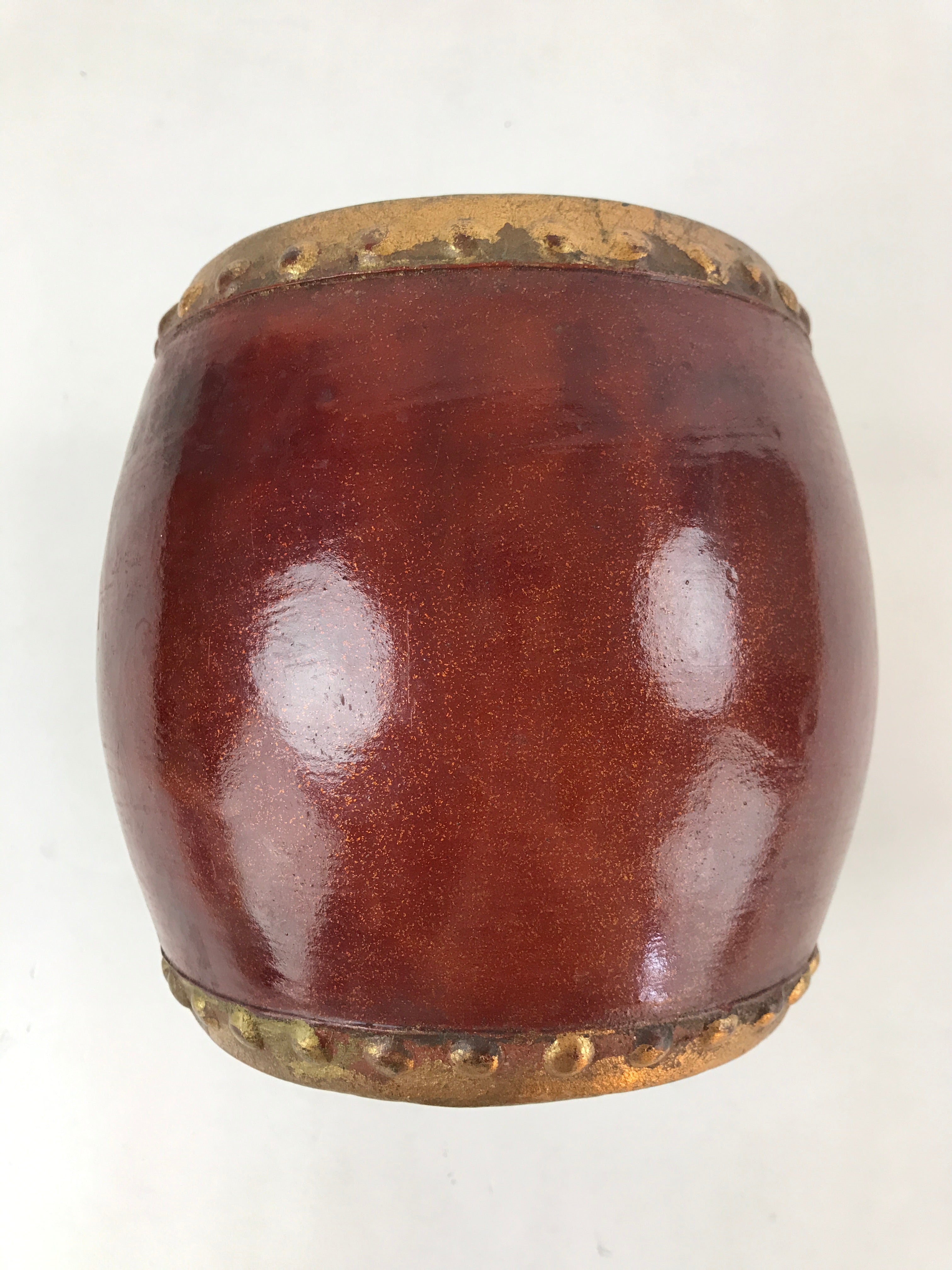 Japanese Miniature Wood Taiko Drum Display Vtg Boys' Day Family Crest Gold ID519