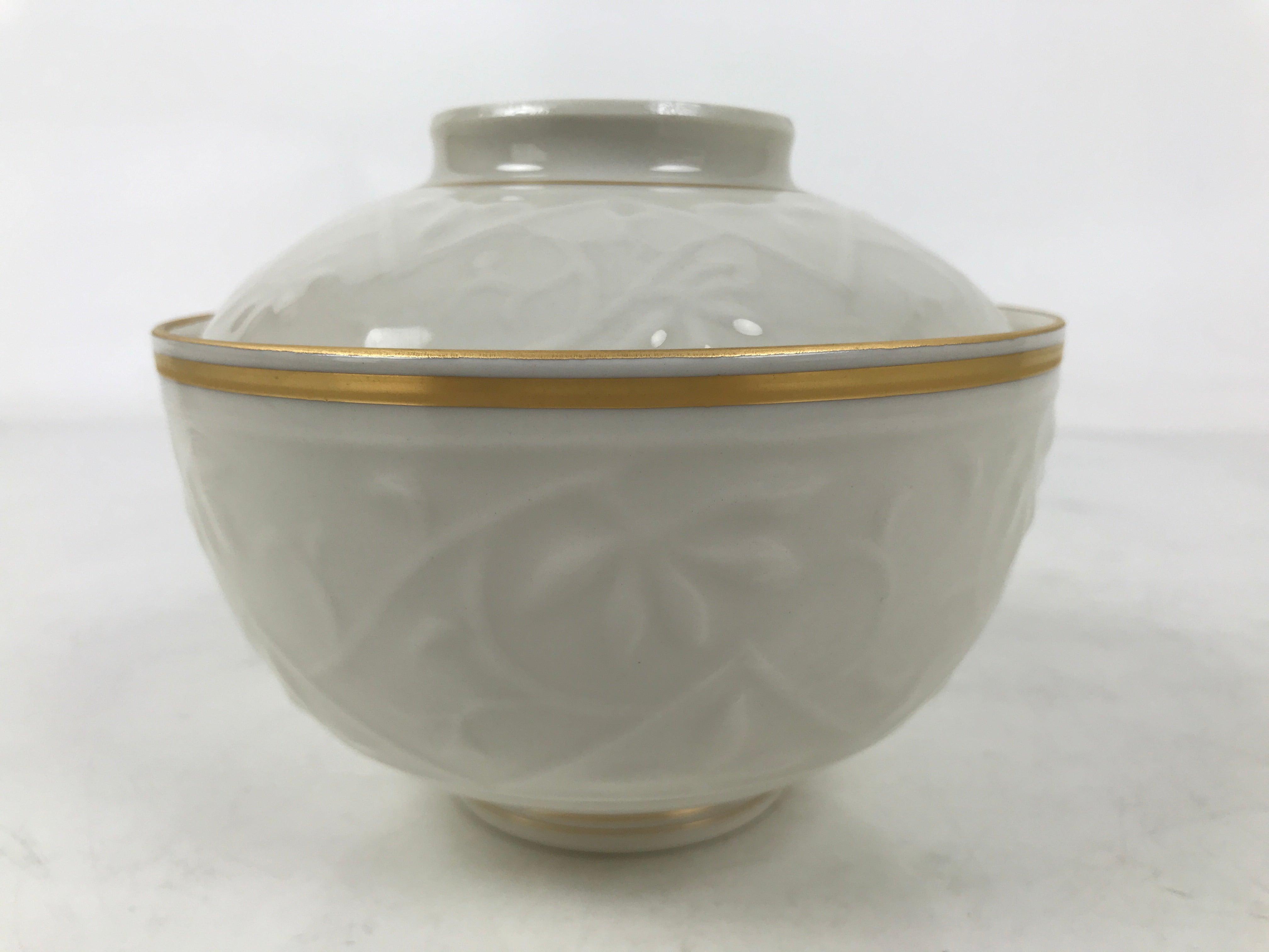 Japanese Mino Ware Porcelain Lidded Bowl Vtg White Red Gold Peony Flower Y422