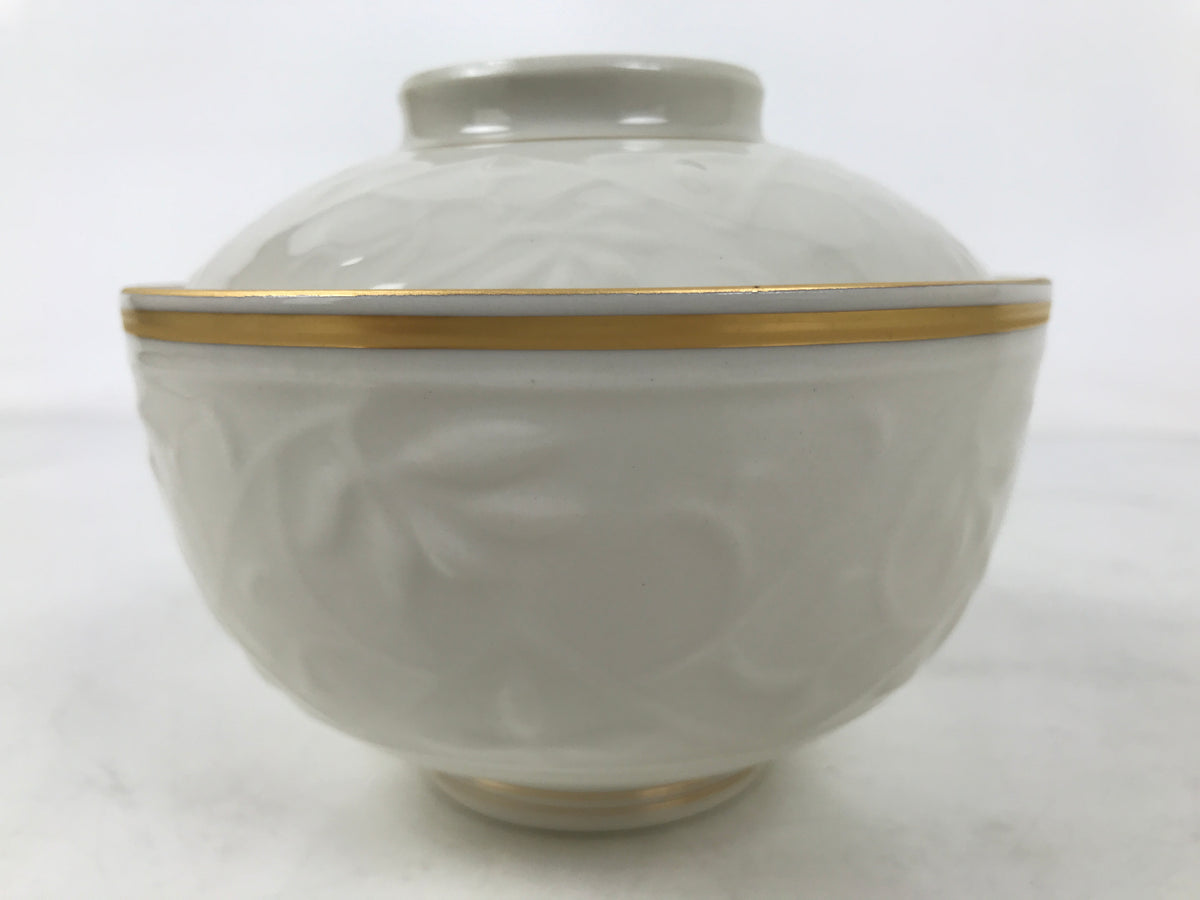 Japanese Mino Ware Porcelain Lidded Bowl Vtg White Red Gold Peony Flower Y422