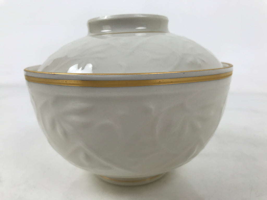 Japanese Mino Ware Porcelain Lidded Bowl Vtg White Red Gold Peony Flower Y422