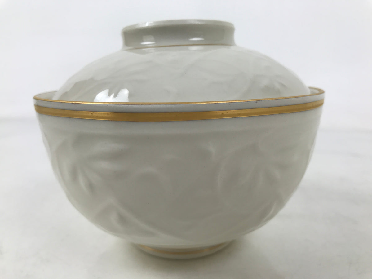 Japanese Mino Ware Porcelain Lidded Bowl Vtg White Red Gold Peony Flower Y422