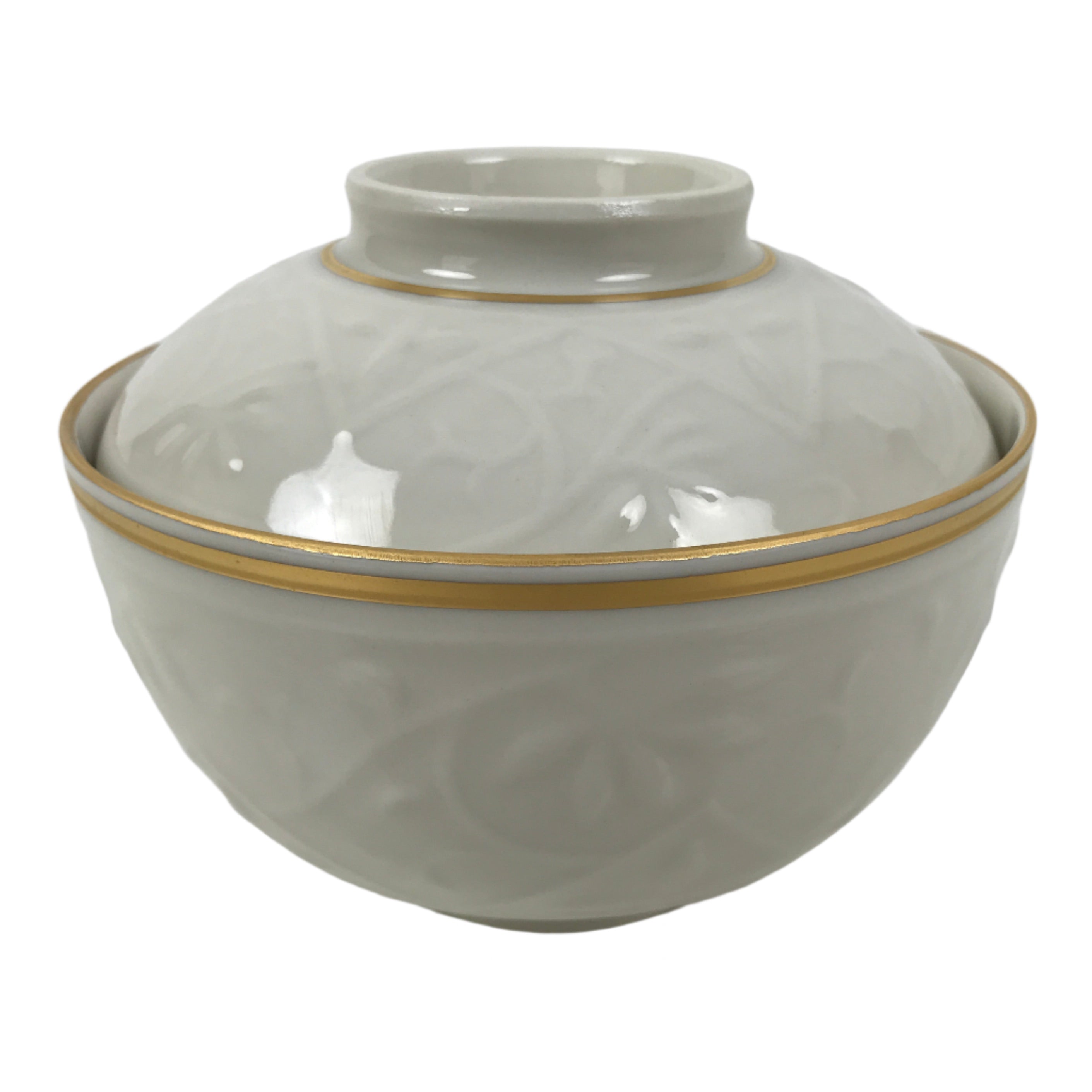 Japanese Mino Ware Porcelain Lidded Bowl Vtg White Red Gold Peony Flower Y422