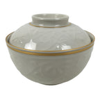 Japanese Mino Ware Porcelain Lidded Bowl Vtg White Red Gold Peony Flower Y422