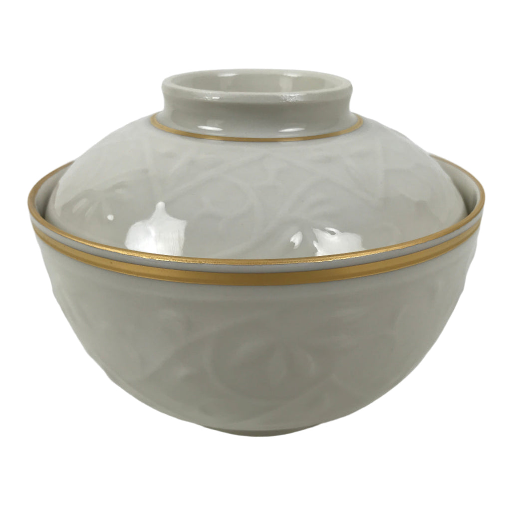 Japanese Mino Ware Porcelain Lidded Bowl Vtg White Red Gold Peony Flower Y422