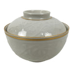 Japanese Mino Ware Porcelain Lidded Bowl Vtg White Red Gold Peony Flower Y422