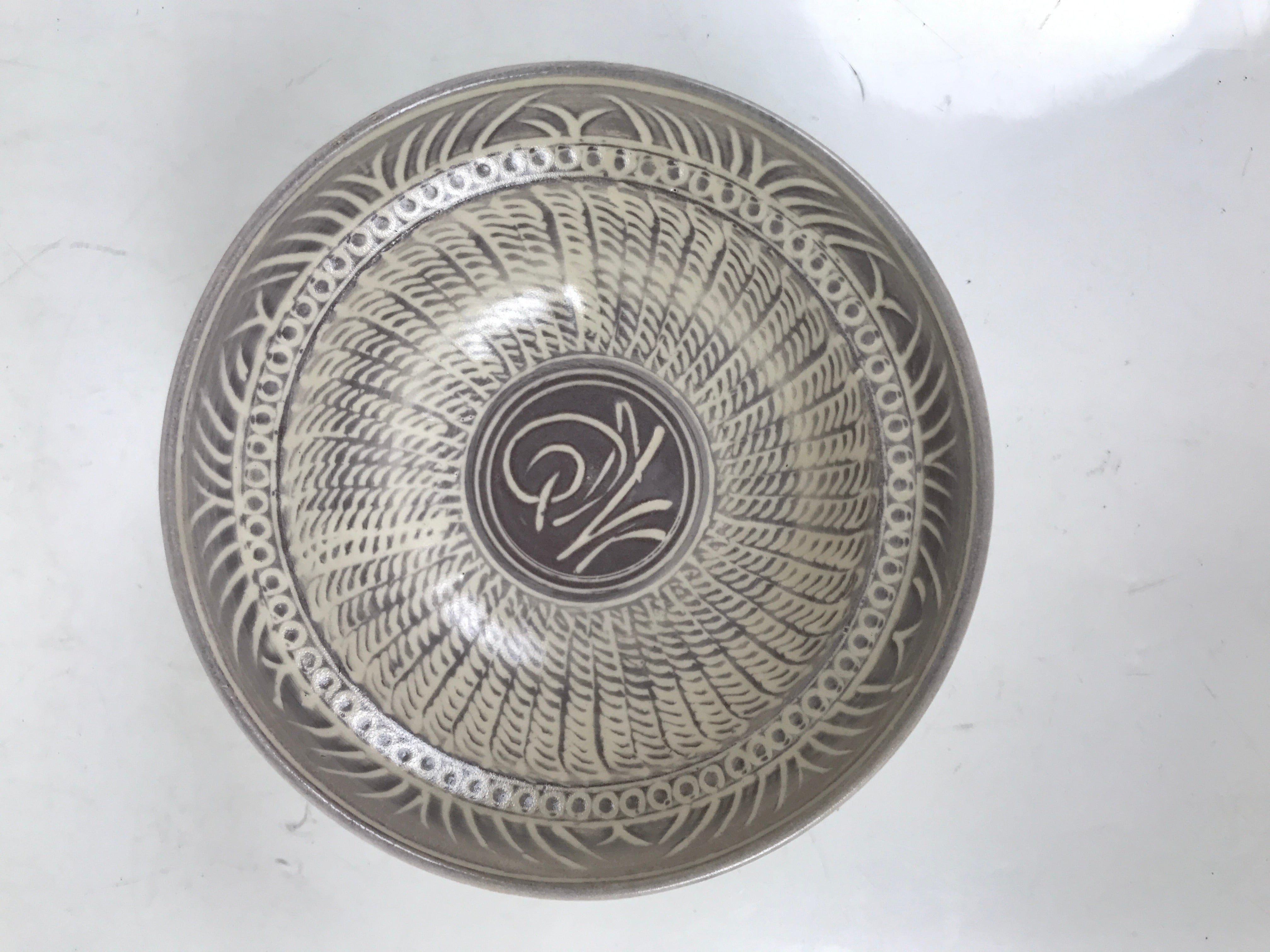 Japanese Mishima Ceramic Pottery Small Bowl Vtg Deep Kobachi White Gray Y423