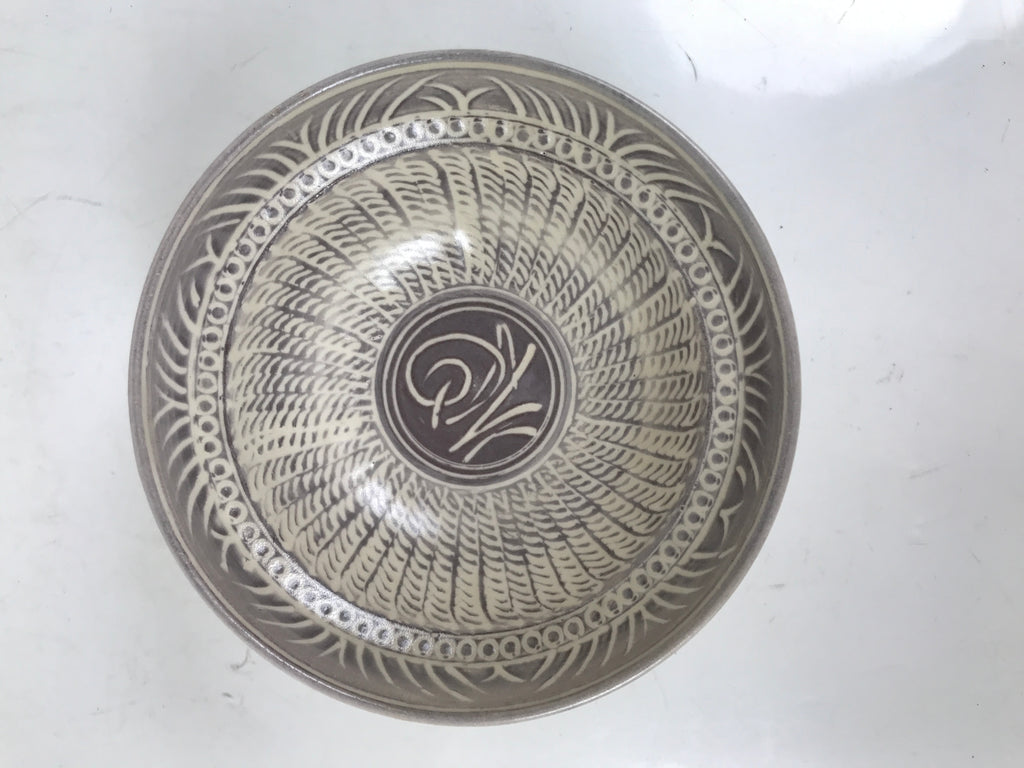 Japanese Mishima Ceramic Pottery Small Bowl Vtg Deep Kobachi White Gray Y423