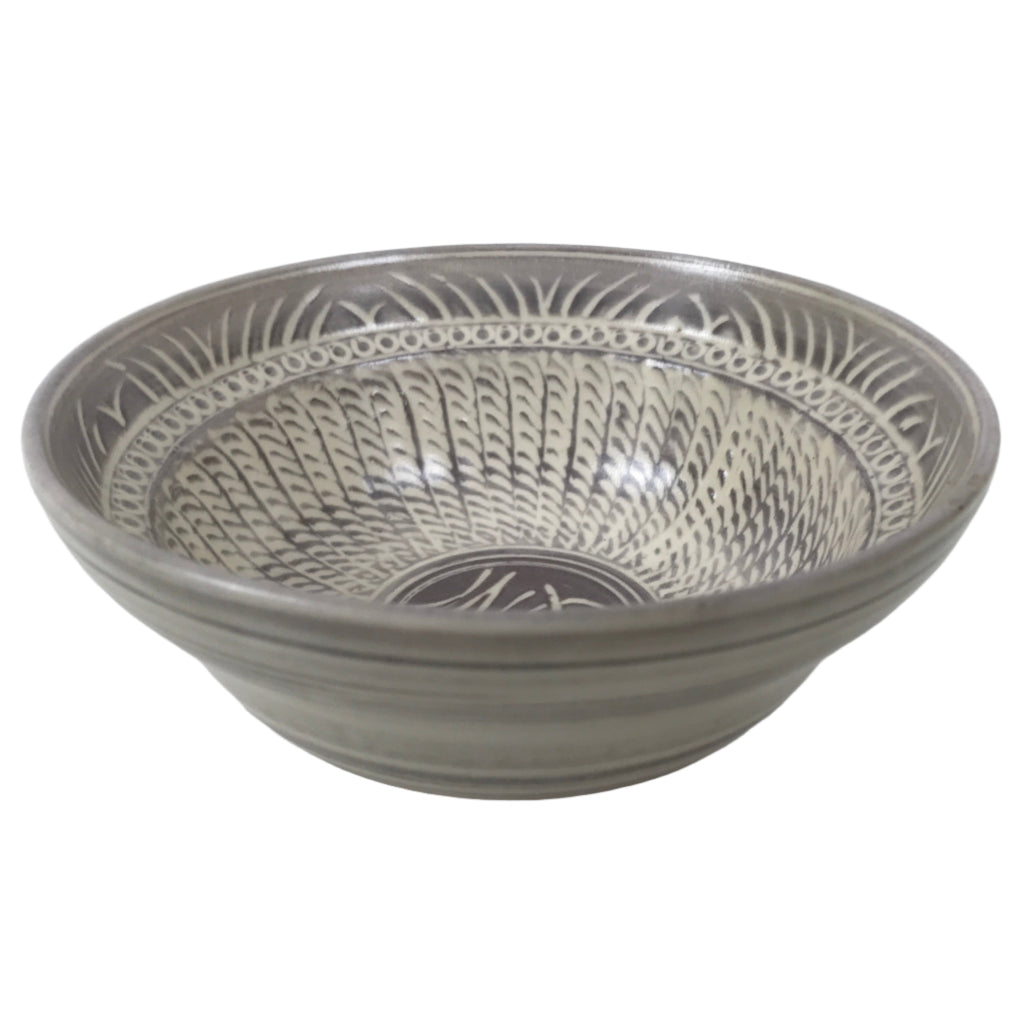 Japanese Mishima Ceramic Pottery Small Bowl Vtg Deep Kobachi White Gray Y423