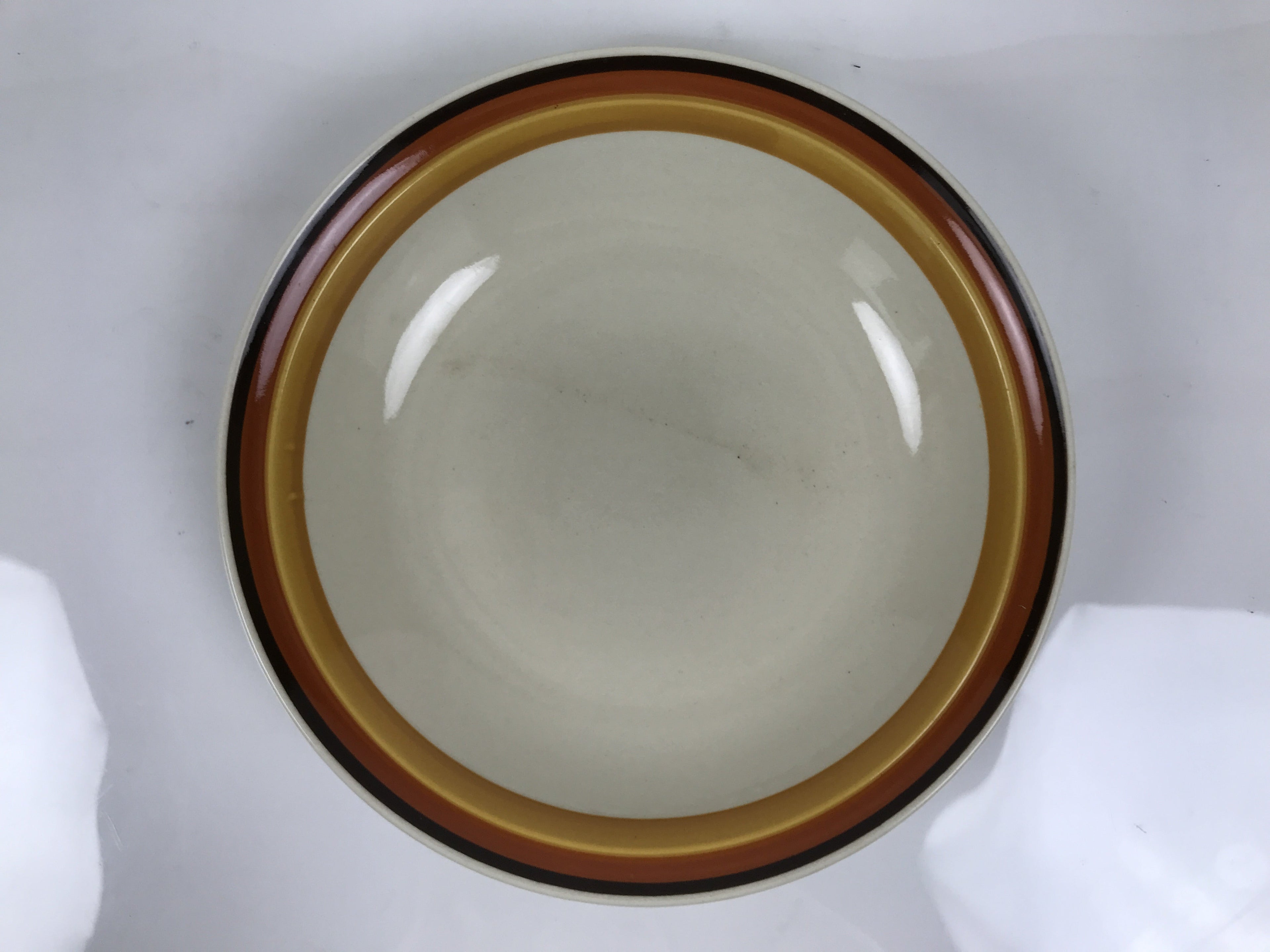 Japanese Miyoshi Stoneware Shallow Bowl Vtg Ceramic Pottery Yellow Brown Y543