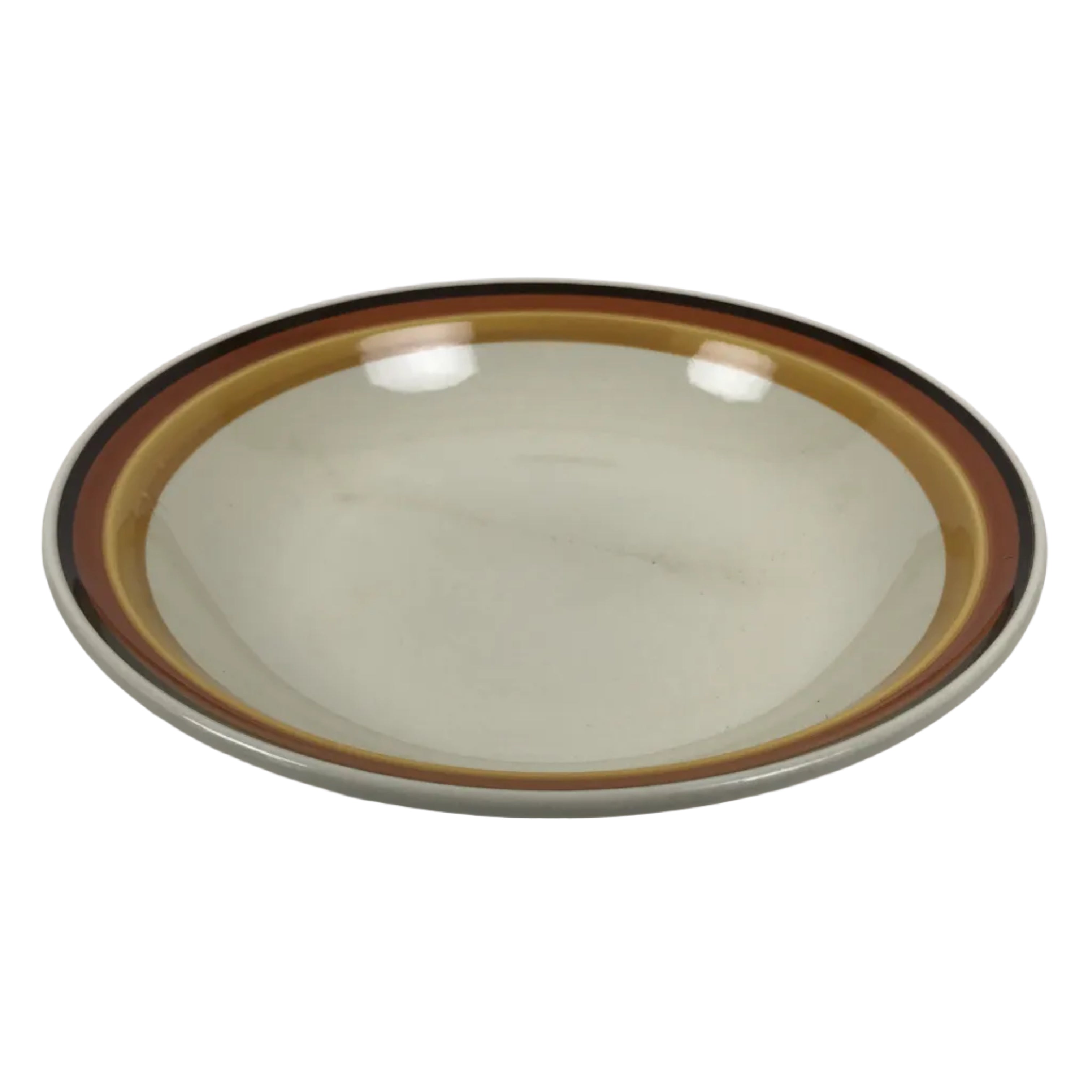 Japanese Miyoshi Stoneware Shallow Bowl Vtg Ceramic Pottery Yellow Brown Y543