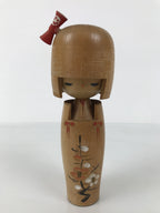 Japanese Modern Wooden Kokeshi Doll Vtg Black Red Plum Traditional Craft KF764