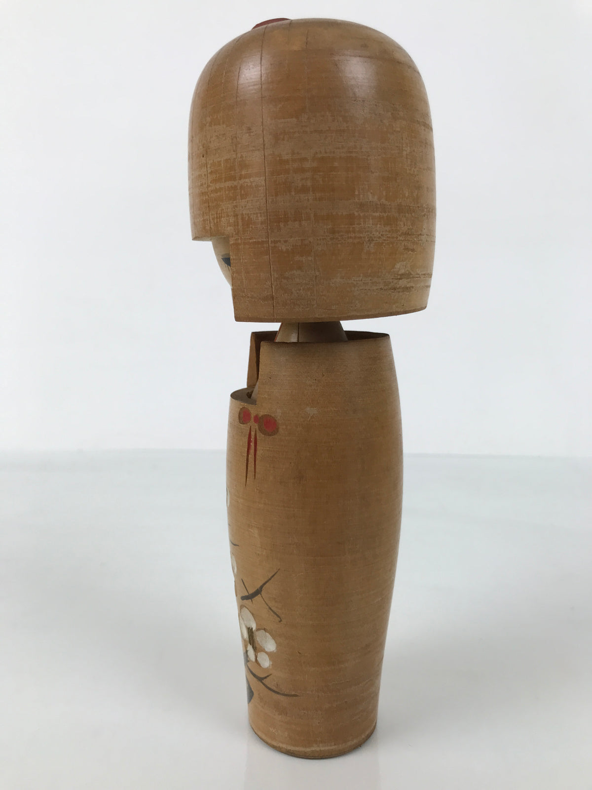 Japanese Modern Wooden Kokeshi Doll Vtg Black Red Plum Traditional Craft KF764