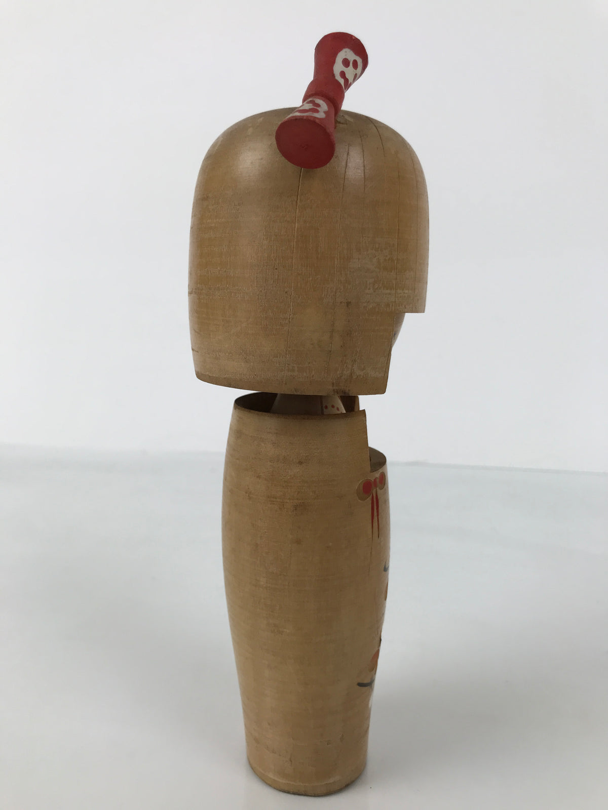 Japanese Modern Wooden Kokeshi Doll Vtg Black Red Plum Traditional Craft KF764