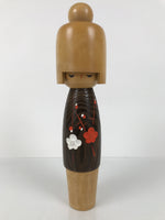 Japanese Modern Wooden Kokeshi Doll Vtg Black Red Plum Traditional Craft KF780